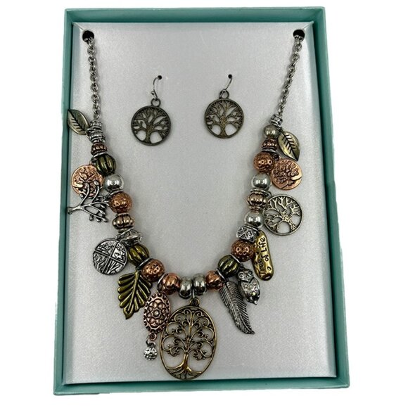 NIB Tree of Life Necklace and Earring Set Multi Tone Metal - Picture 1 of 6